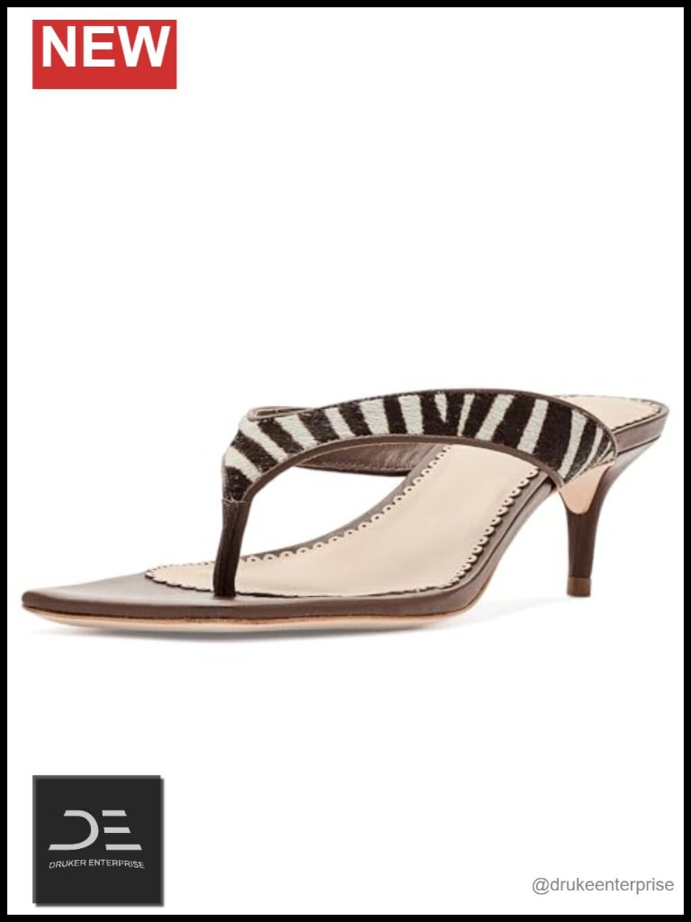 Zebra Haircalf Kitten Heel Sandals Slip On Thong Strap